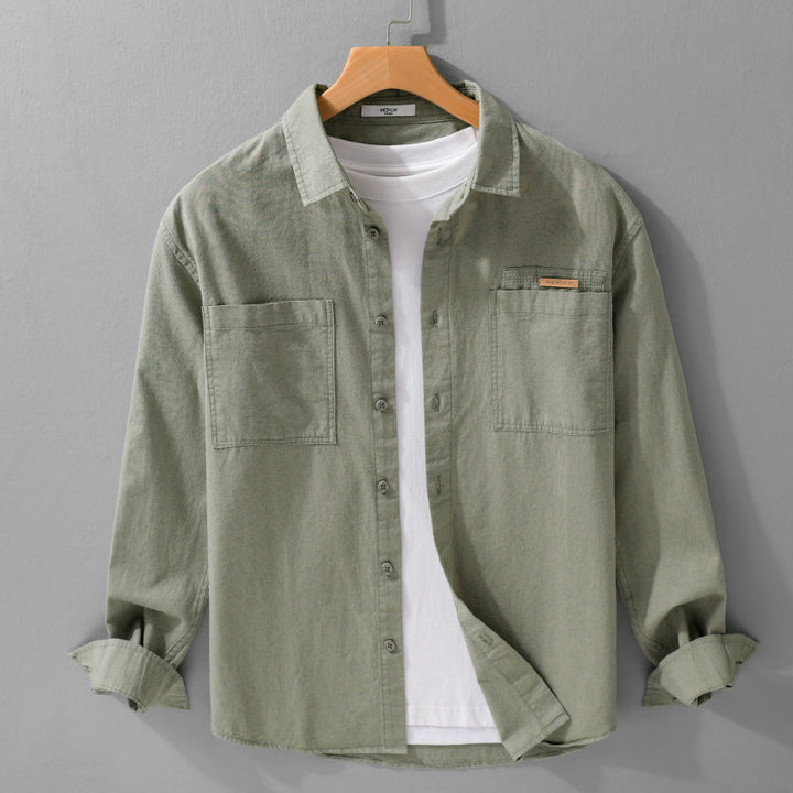 Herren Leichtes Baumwoll‑Twill Overshirt mit Kentkragen, doppelten aufgesetzten Brusttaschen und Relaxed-Fit Echoarchiv