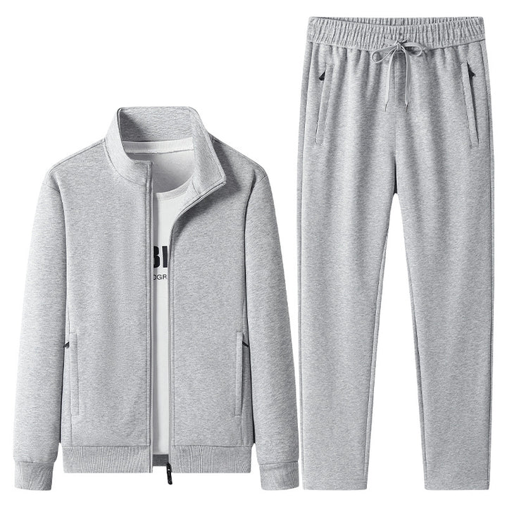 Herren Freizeit-Trainingsanzug Set mit Stehkragen Reißverschlussjacke und Jogginghose aus French Terry – Marzano