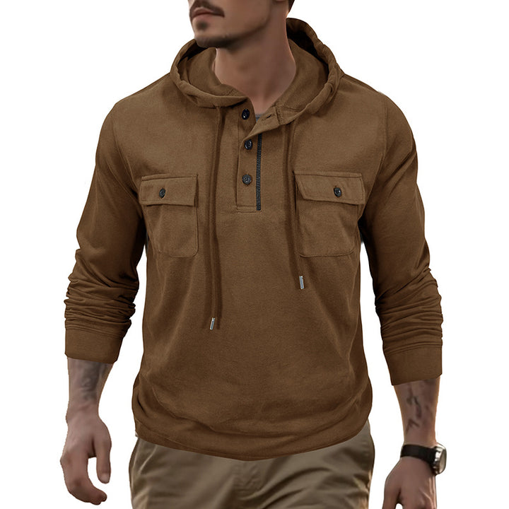 Herren Kapuzenshirt mit praktischen Brusttaschen und modischem Henley-Ausschnitt Echoarchiv