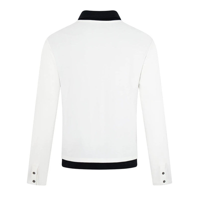 Herren Langarm-Poloshirt mit asymmetrischer Knopfleiste und kontrastierendem Kragen Echoarchiv