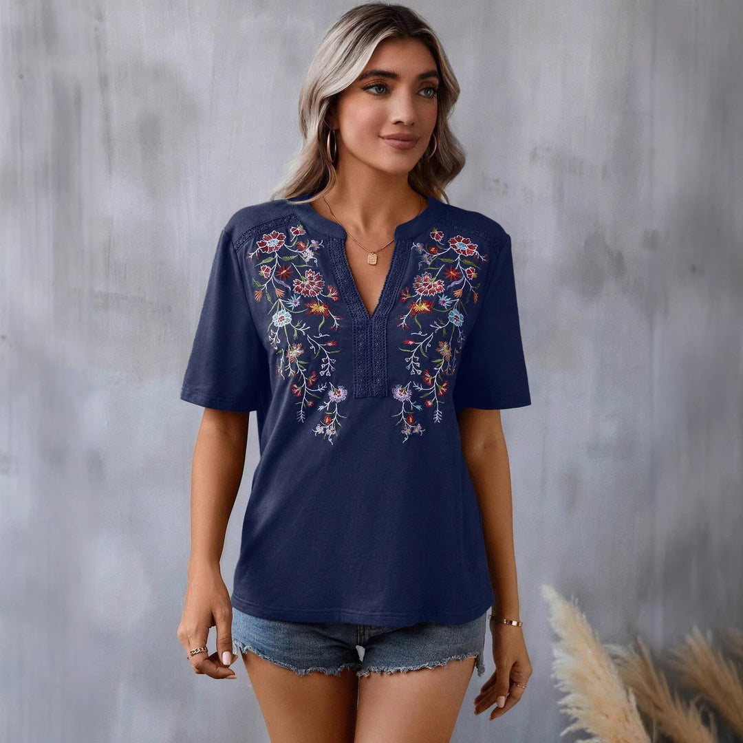 Damen bestickte Boho-Tunika mit tiefem Ausschnitt und Spitzenbesatz Echo Archiv