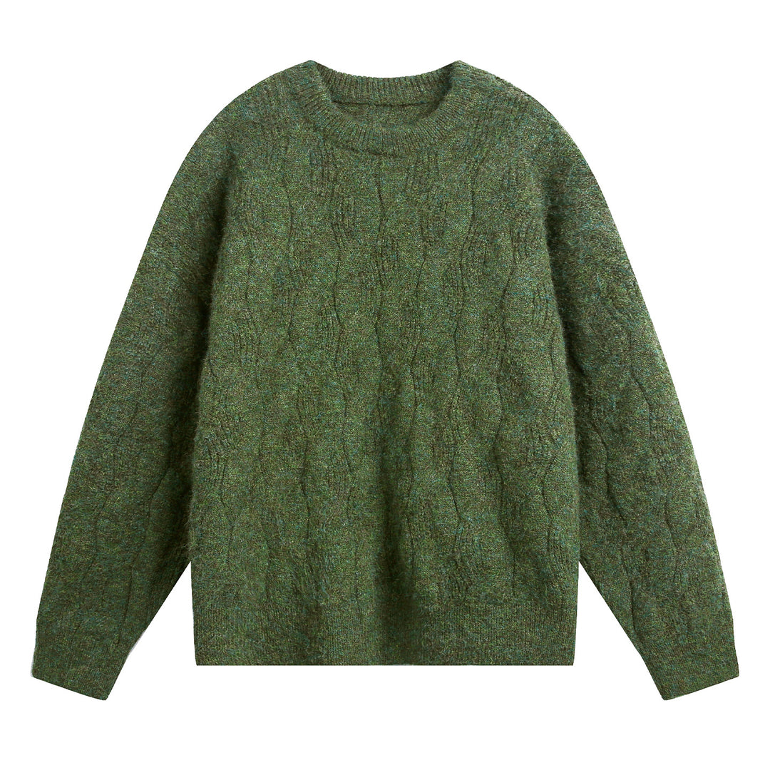 Unisex Oversize Zopfmuster-Strickpullover mit Rundhals und texturierter Struktur Echo Archiv