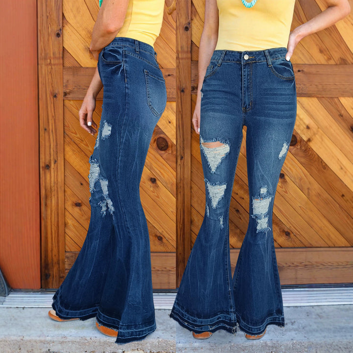 Damen hochtaillierte Destroyed-Flared-Jeans mit sculptendem Komfortbund Echo Archiv