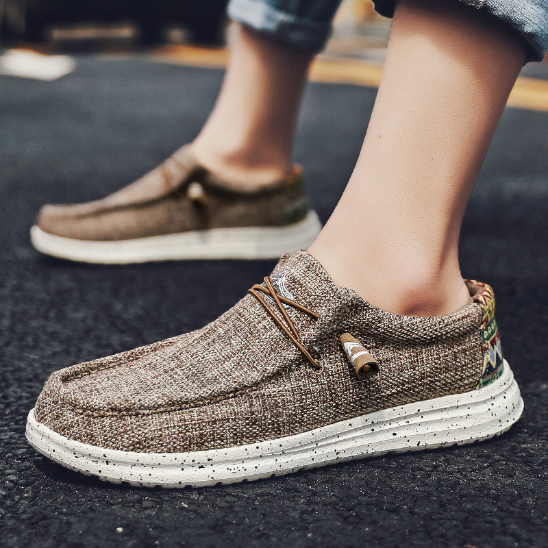 Herren Legerer Canvas-Mokassin-Slipper mit geflochtener Schnürung und gefleckter EVA-Sohle Echoarchiv