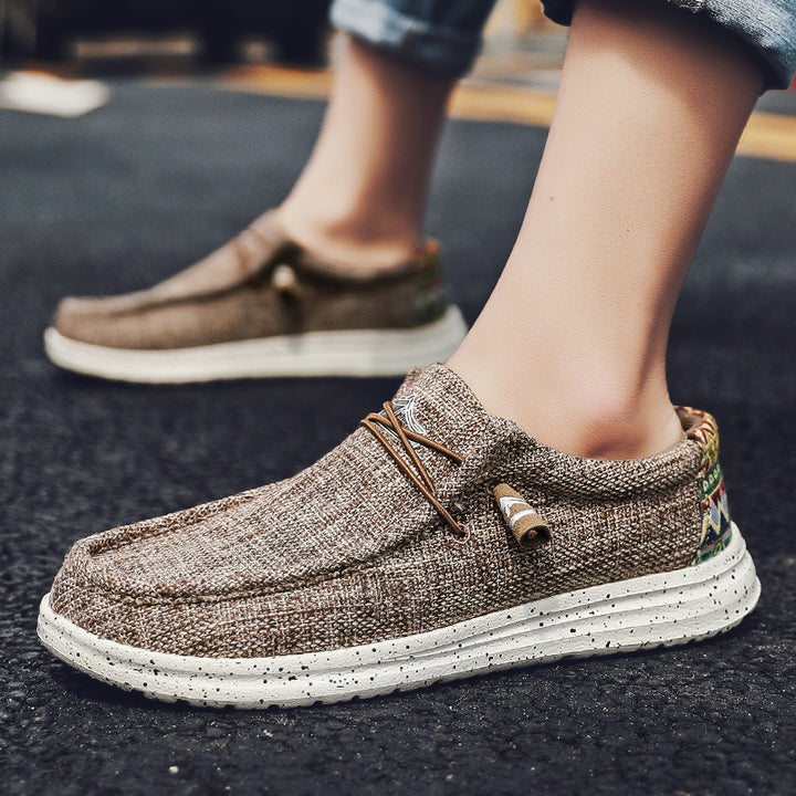 Herren Legerer Canvas-Mokassin-Slipper mit geflochtener Schnürung und gefleckter EVA-Sohle Echoarchiv