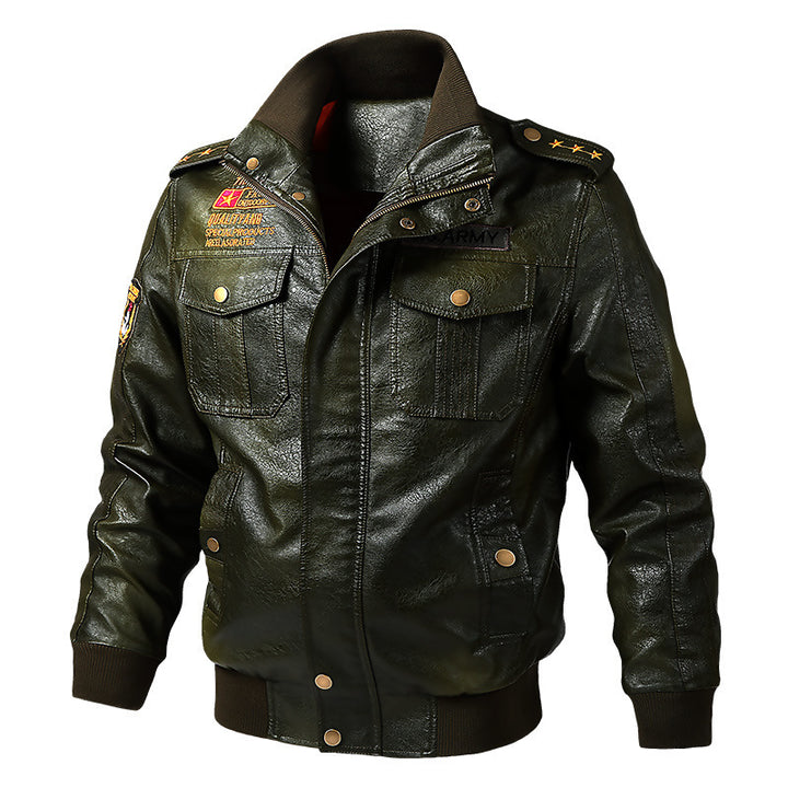 Herren Kunstleder-Pilotblouson im Military-Style mit Schulterpatten und Pattentaschen – Taviero
