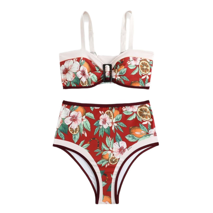 Damen Hochtailliertes Bikini-Set mit floralem Muster und verstellbaren Trägern Echo Archiv