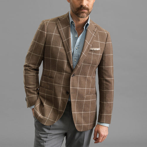 Herren kariertes Wollblazer mit feiner Textur und klassischen Details Echoarchiv