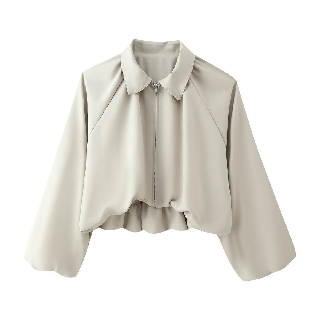 Damen Kurze Cropped‑Jacke mit Raglanärmeln, Reißverschluss und gerafftem Saum Echo Archiv