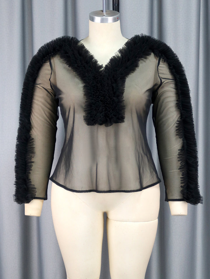Damen transparente Bluse mit voluminösen Rüschen Echo Archiv