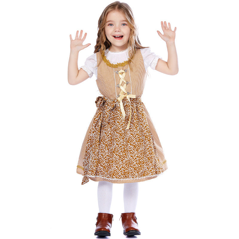 Damen nan traditionelles Trachtenkleid-Set mit geschnürtem Mieder, bestickter Puffbluse und abnehmbarer Schürze Echo Archiv