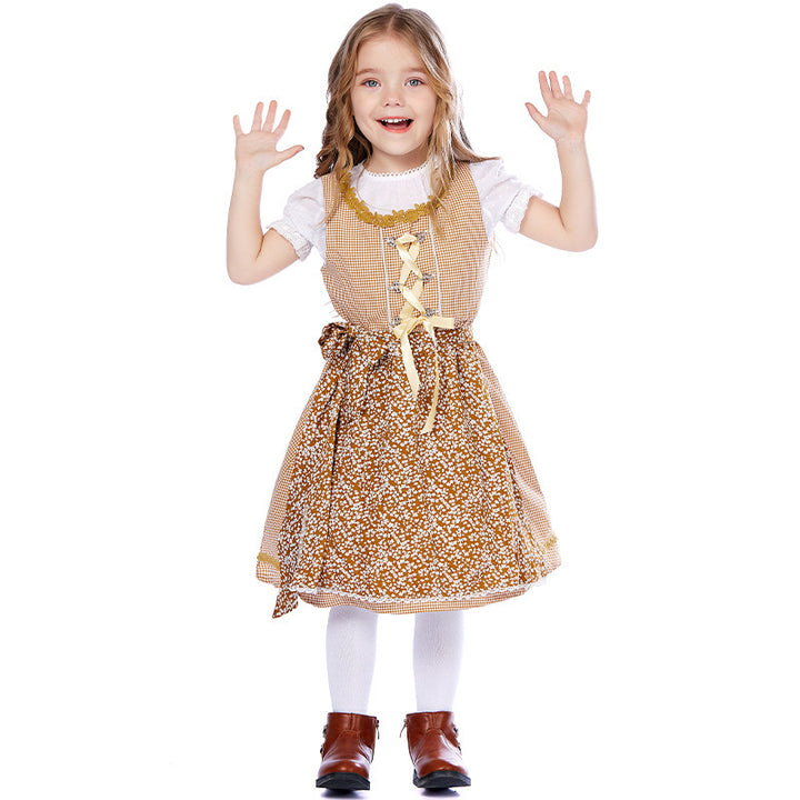 Damen nan traditionelles Trachtenkleid-Set mit geschnürtem Mieder, bestickter Puffbluse und abnehmbarer Schürze Echo Archiv