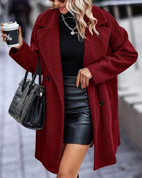 Damen Oversize Teddy-Mantel mit Reverskragen und Double-Breasted-Schnitt – Montévia