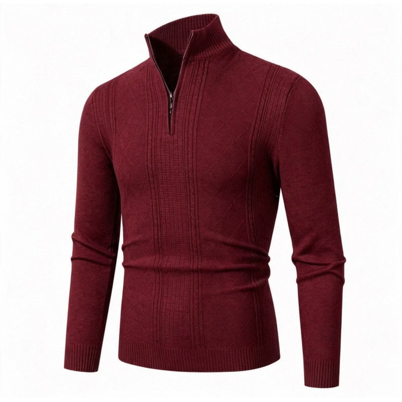 Herren Feiner Halbzip-Rollkragenpullover mit Strukturstreifen und körpernahem Schnitt Echo Archiv