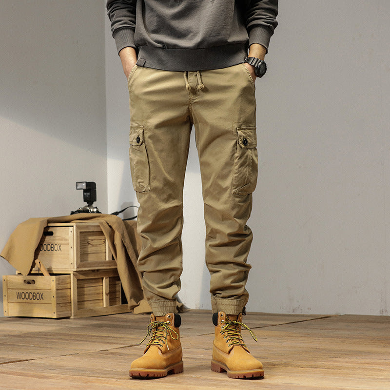 Herren Robust geschnittene Canvas-Cargo-Jogginghose mit Tunnelzugbund, Knieabnähern und elastischen Knöchelabschlüssen Echo Archiv