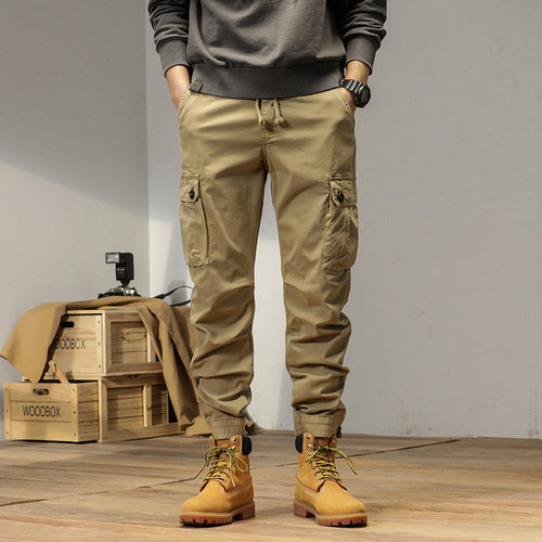 Herren Robust geschnittene Canvas-Cargo-Jogginghose mit Tunnelzugbund, Knieabnähern und elastischen Knöchelabschlüssen Echo Archiv
