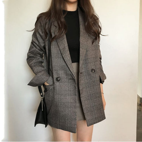 Damen Eleganter karierter Blazer mit doppelter Knopfleiste Echo Archiv
