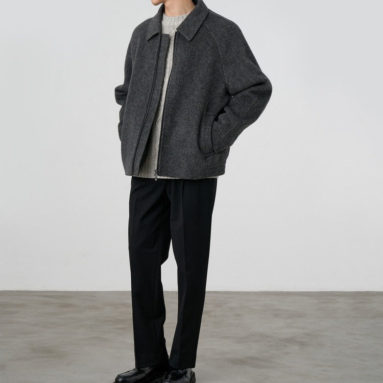 Herren Boxy‑Wollblouson mit verdecktem Zwei‑Wege‑Reißverschluss und Hemdkragen Echoarchiv