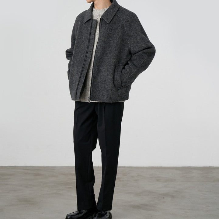 Herren Boxy‑Wollblouson mit verdecktem Zwei‑Wege‑Reißverschluss und Hemdkragen Echoarchiv