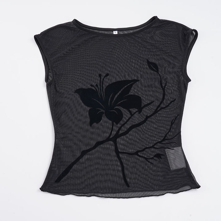 Damen transparente Mesh-Bluse mit floralem Druck Echo Archiv