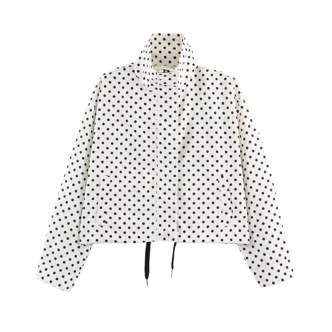 Damen Gepunktete Kurzjacke mit Stehkragen, verdeckter Frontleiste und Kordelzug Echo Archiv