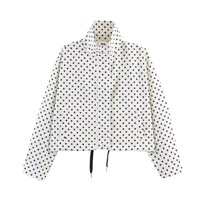 Damen Gepunktete Kurzjacke mit Stehkragen, verdeckter Frontleiste und Kordelzug Echo Archiv