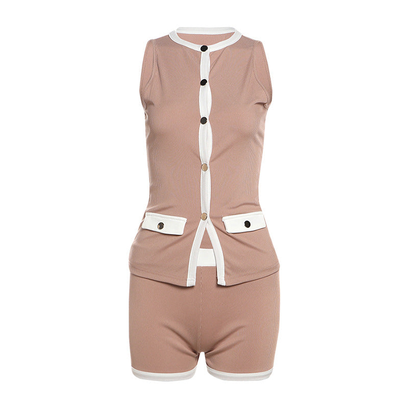 Damen Sportliches Outfit mit Leopardenmuster und Knopfdetaillierung Echo Archiv