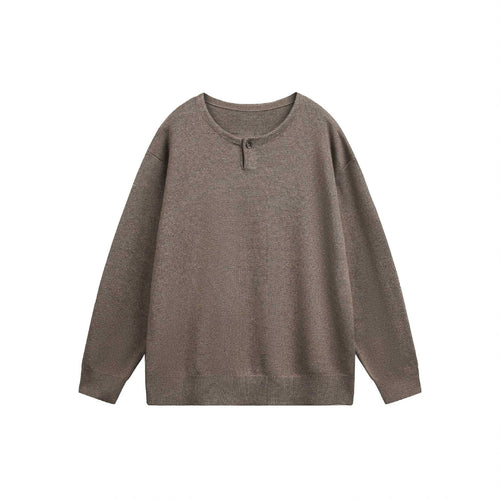 Damen Oversize-Strickpullover mit Knopfdetail am Rundhalsausschnitt Echoarchiv