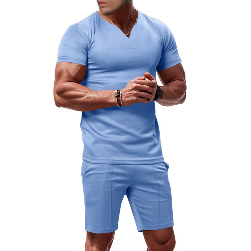 Herren stylisches Fitness-Set mit V-Ausschnitt und bequemen Shorts Echoarchiv