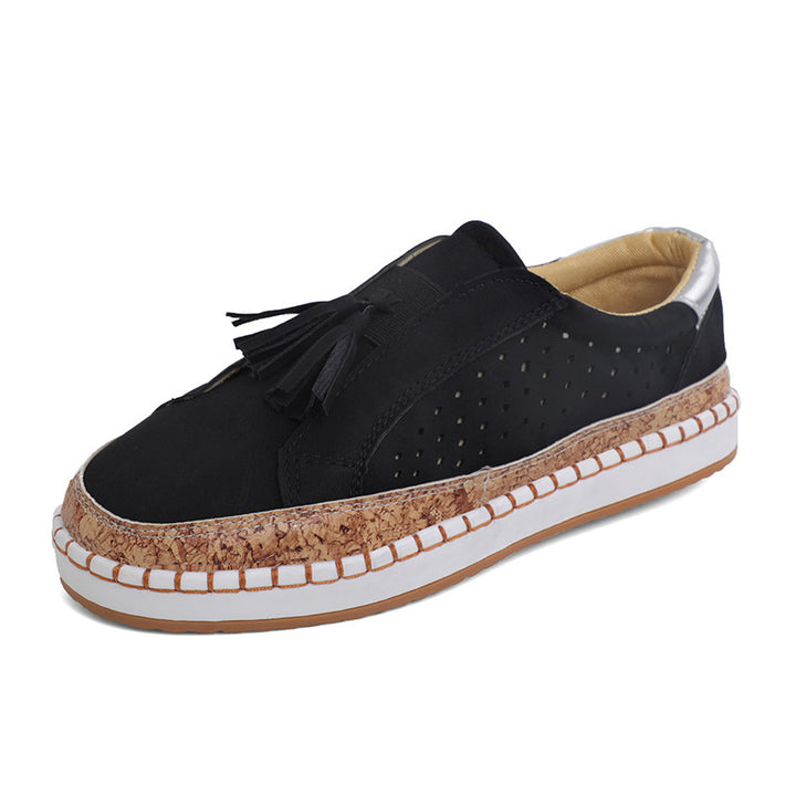 Damen nan perforierter Slip-On Sneaker mit Quasten, Kork-Plateau und dekorativer Handnaht Echo Archiv