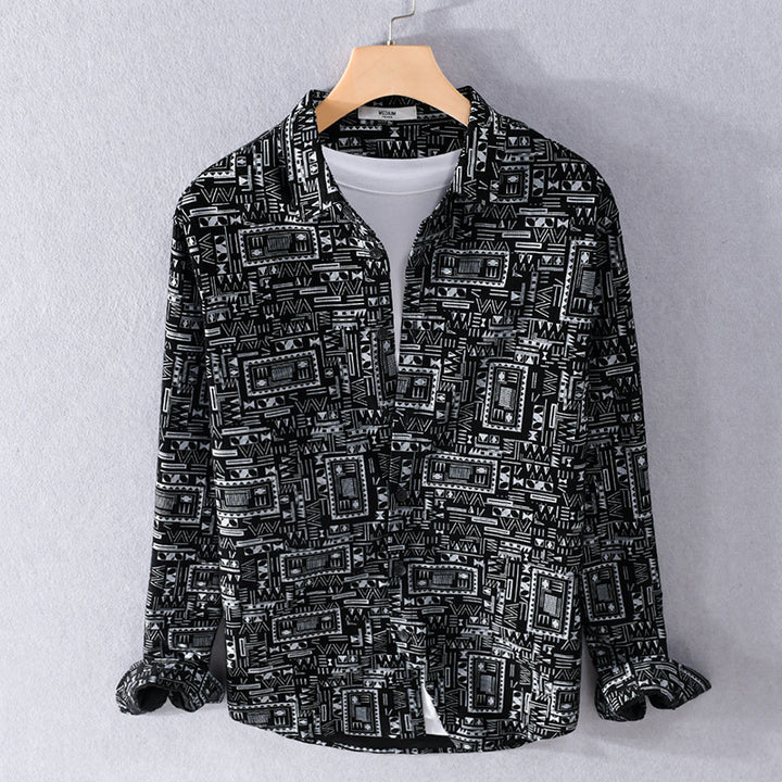 Herren Langarmhemd im Overshirt-Stil mit geometrischem Ethno‑Print Echoarchiv