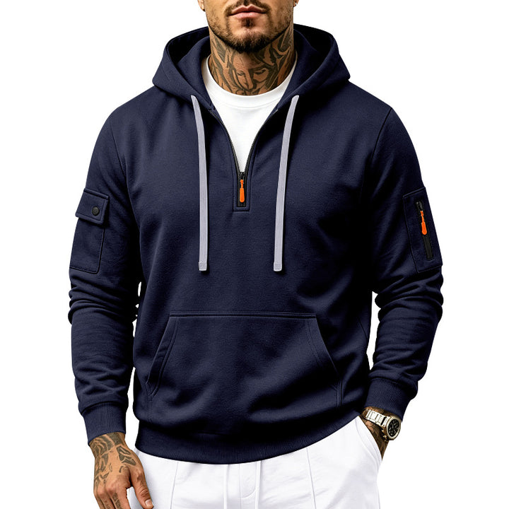 Herren Utility-Halbzip-Kapuzenpullover mit Ärmel-Taschen und Kängurutasche Echoarchiv