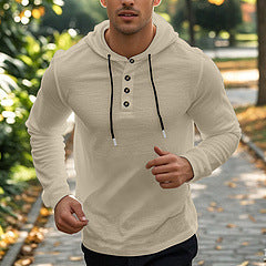 Herren sportlicher Kapuzenpullover mit modischer Knopfleiste und atmungsaktiver Struktur Echoarchiv
