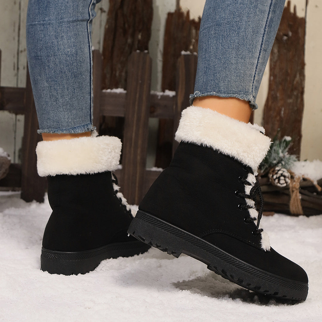 Damen Gefütterte Schnür-Boots mit Kunstfellkragen und robuster Profilsohle Echo Archiv