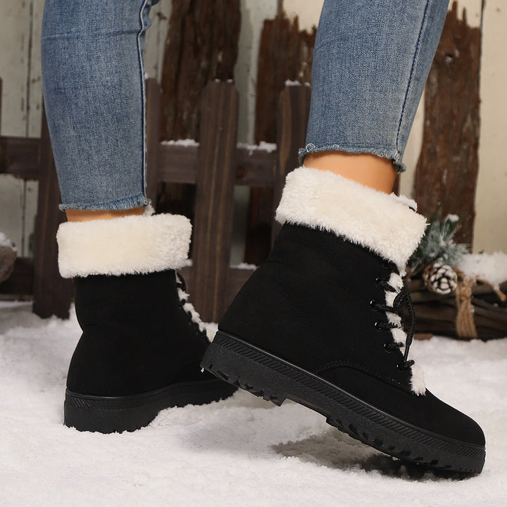 Damen Gefütterte Schnür-Boots mit Kunstfellkragen und robuster Profilsohle Echo Archiv