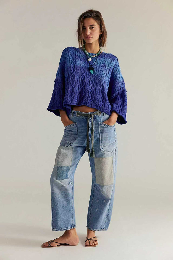 Damen nan hochgeschnittene Jeans im weiten Schnitt mit aufgesetzten Taschen und Kordelzug Echo Archiv