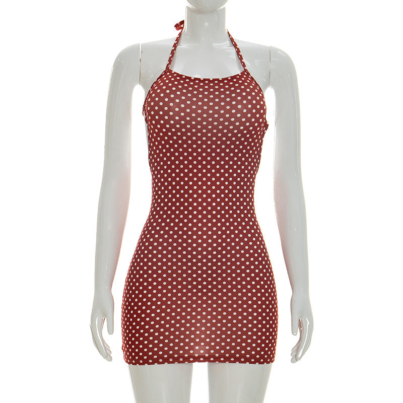 Damen figurbetontes Minikleid mit Polka-Dots und Spaghettiträgern Echo Archiv