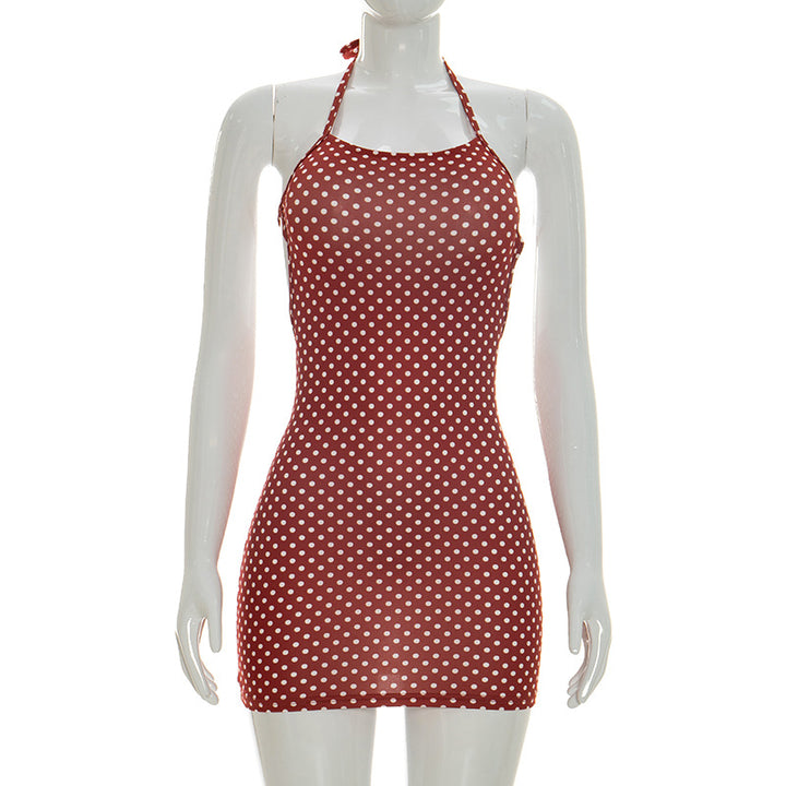 Damen figurbetontes Minikleid mit Polka-Dots und Spaghettiträgern Echo Archiv