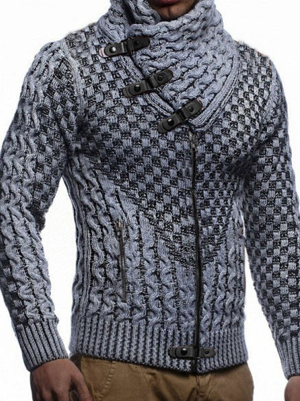 Herren Grobstrick-Cardigan mit asymmetrischem Wickelkragen und Reißverschluss Echo Archiv