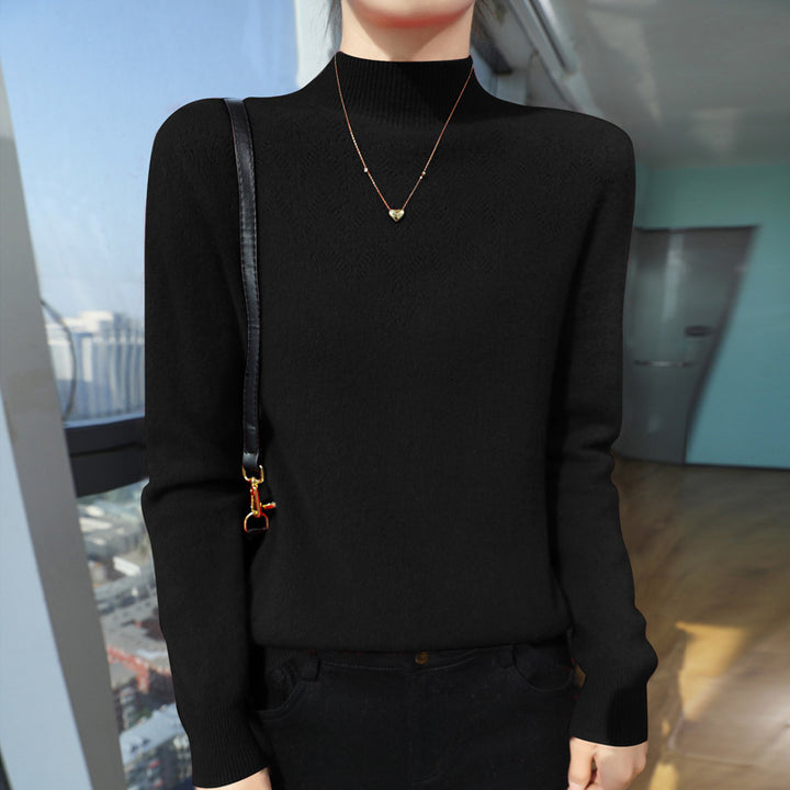 Damen Schlanker minimalistischer Stehkragen-Feinstrickpullover mit geripptem Hals Echoarchiv