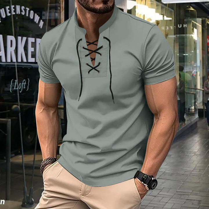 Herren lässiges Poloshirt mit Schnürung Echoarchiv