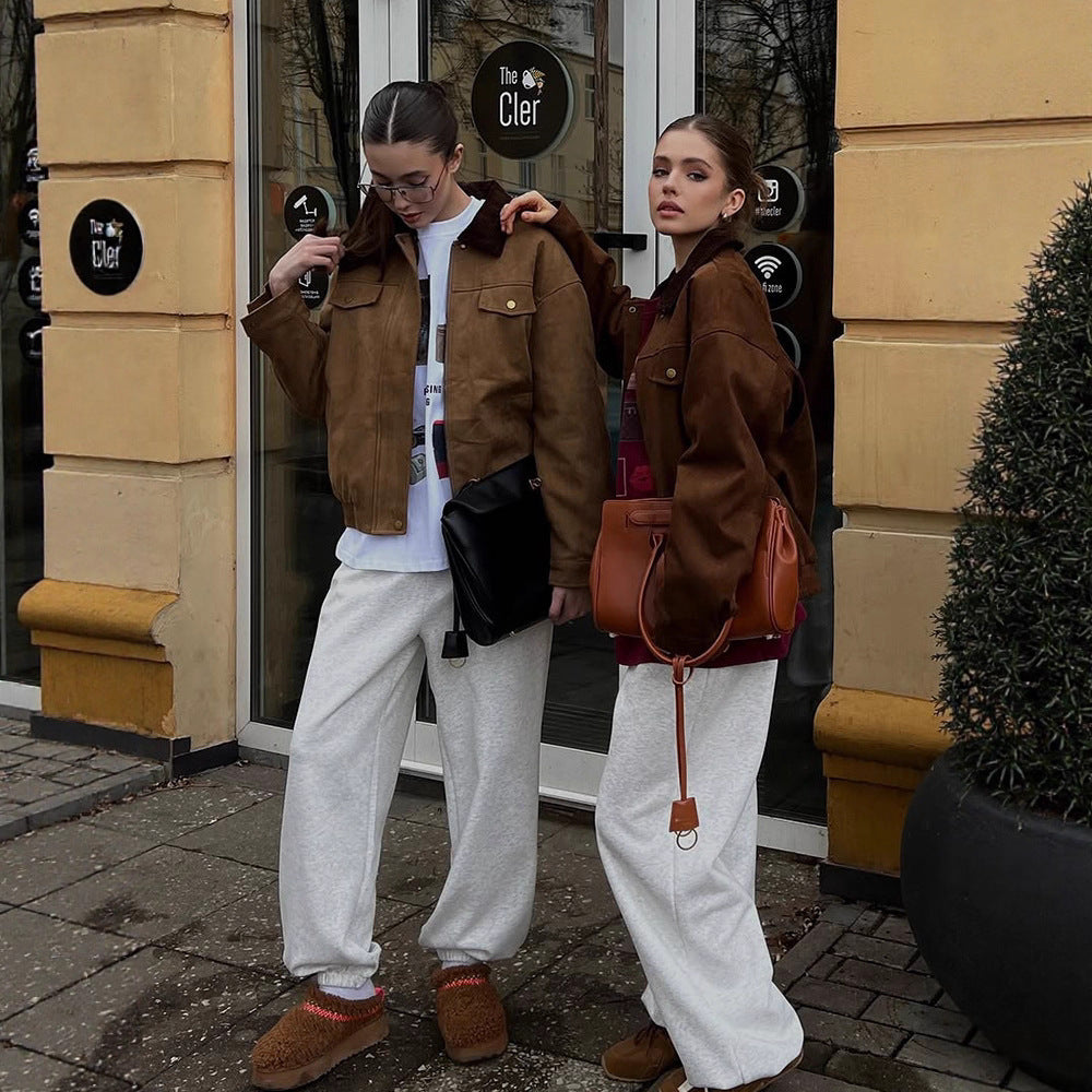 Damen Boxy-Suede-Blousonjacke mit Cordkragen und Teddyfutter Echoarchiv