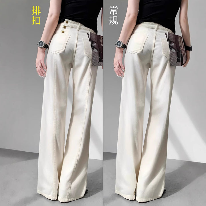 Damen Hochtaillierte weite Jeanshose im Palazzo‑Schnitt mit sichtbarer Doppelknopfleiste Echo Archiv