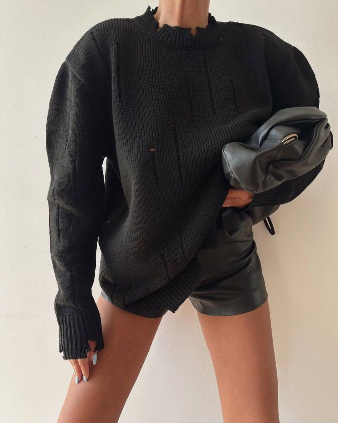 Damen Oversized Grobstrickpullover mit Distressed-Details und geripptem Saum Echoarchiv