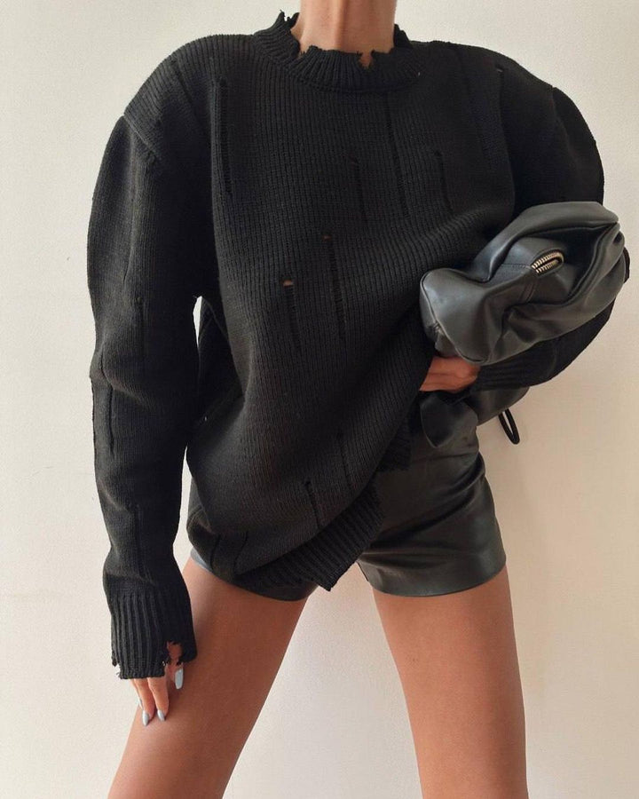 Damen Oversized Grobstrickpullover mit Distressed-Details und geripptem Saum Echoarchiv
