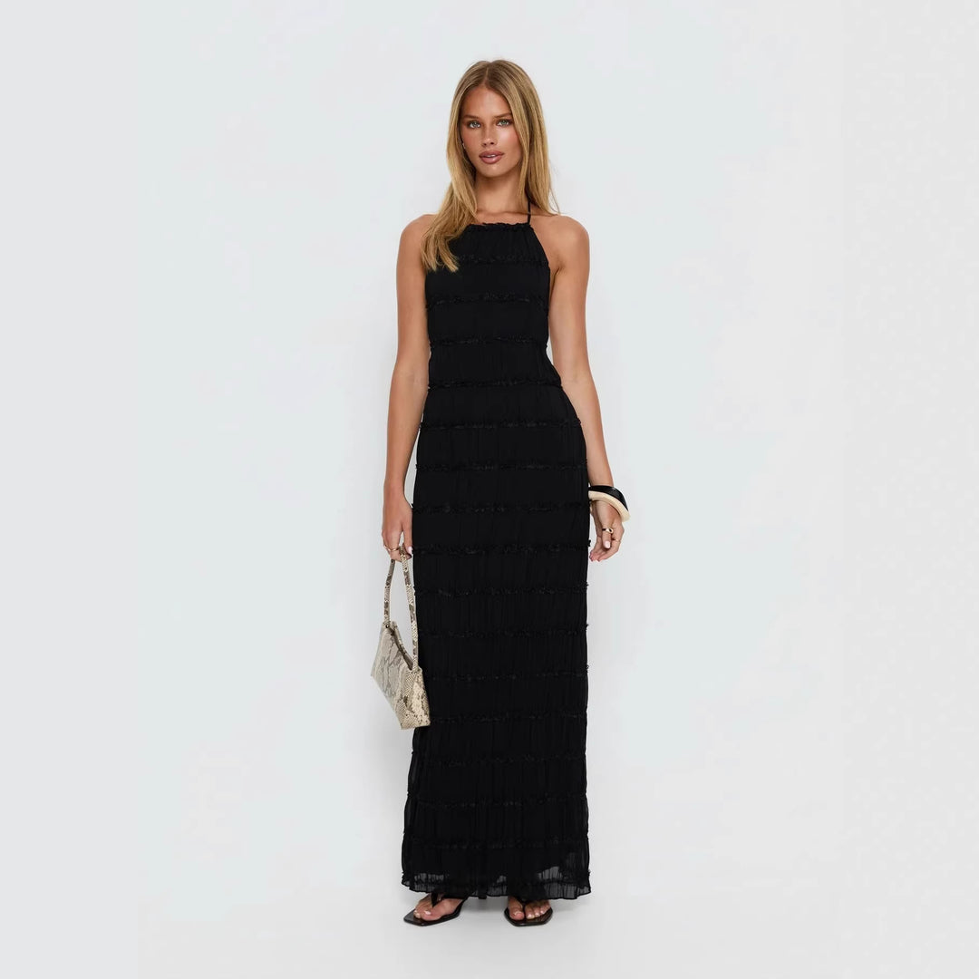Damen Maxikleid mit schulterfreiem Design und fließenden Rüschen Echo Archiv