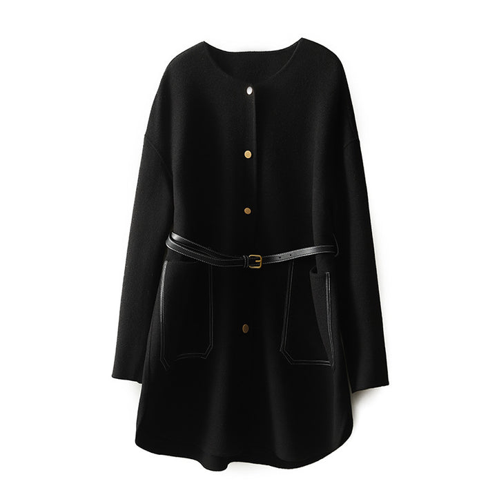 Damen Lässiger und eleganter Wollmantel mit Gürtel Echoarchiv