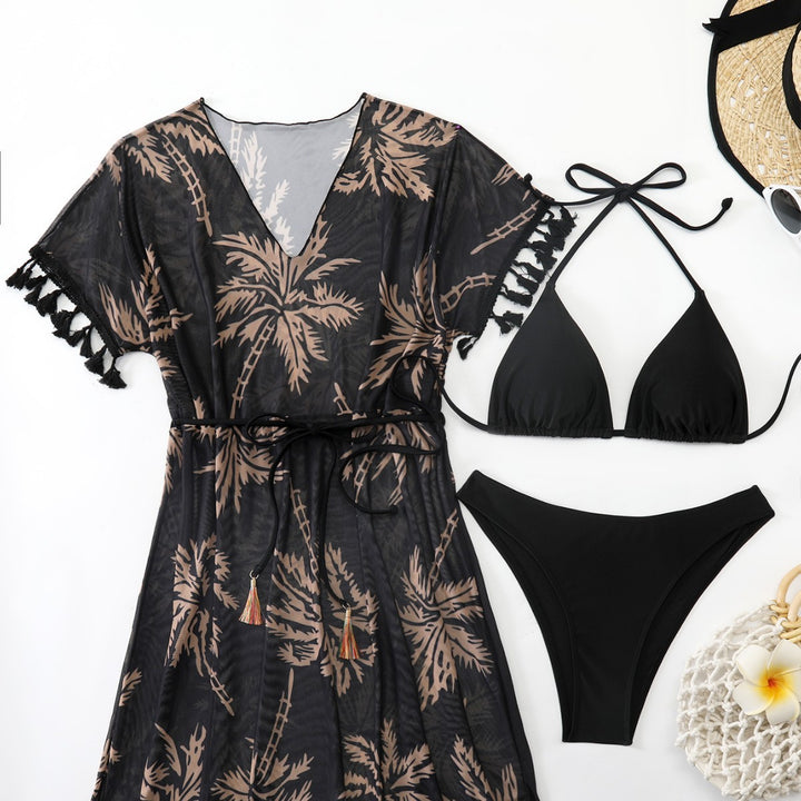 Damen strandtaugliches Kaftan-Set mit modischem Palmendruck Echo Archiv