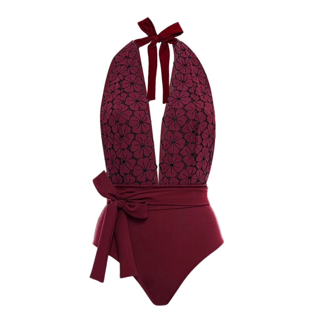 Damen eleganter Einteiler Badeanzug mit floralem Wickelrock Echo Archiv