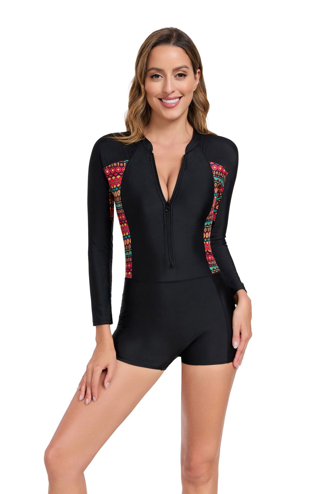 Damen Sportlicher Langarm-Badeanzug mit buntem Design Echo Archiv